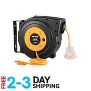 Flexible 12AWG Retractable Extension Cord with 15A Circuit Breaker & Wall Mount