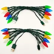 WIND Set of 2 Christmas Light Phone Charger Cord USB and Bulb Charging Cable 50inch 10led Multicolor Lightning Connector Compatible with Phone 6 7 8 X XR XS 11 Pro Max & iPad