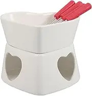 COLLBATH 1 Set Ceramic Butter Warmer: Heart Shaped Fondue Pot for Chocolate Seafood - Cheese Melting Ramekin - Cute Mug Hot Pot Heating Bowl Cup Fork for Crab Lobster Caramel
