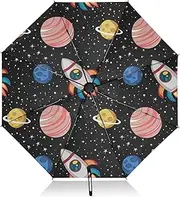 [RPLIFE] Umbrella, Auto Open Close Compact Umbrella Travel Windproof, Compact Size for Backpacks/Handbags - for Travel, Planets Black