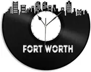 PIZADA Fort Worth Vinyl Wall Clock City Skyline Unique Gift Home Bedroom Decoration Vintage Design Office Bar Room Home Decor