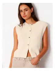 [Grab Denim] Crew Neck Button Through Vest in Cream