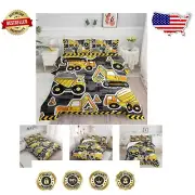 Twin Comforter Set with Excavator and Truck Print - Machine Washable