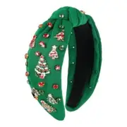 Christmas Headbands for Women, Green Knotted Jeweled Crystal Christmas Tree