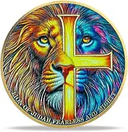 RYUKENLM Christian Challenge Coin-Jesus as The Lion of Judah-Joshua 1:9 Bible Verse Token - Courageous Christian Gift for Men & Women Spiritual Keepsake for Faith
