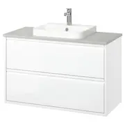 ÄNGSJÖN / BACKSJÖN wash-stnd w drawers/wash-basin/tap, high-gloss white/grey stone effect, 102x49x71 cm