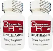 Cardiovascular Research Thiamine B1 Supplement 120 Tablets - Vitamin B1 Lipothiamine Now with Alpha Lipoic Acid - Two 60 Tab Bottles