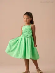 Angel & Rocket Green Alegra Corsage Scallop 100% Cotton Dress (AN7646) | $78 - $88
