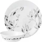 Corelle Grey/White Leaves 12 piece Mugless Dinnerware Set Service for 4