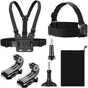 T Tersely [7 in 1] Head + Chest Harness Strap Mount for GoPro Hero 12 11 10 9 8 7 Black 6 5 4 DJI Osmo Action 2 3 SJCAM Xiaomi Yi Sport Camera, with Quick Clip Elastic Head, Helmet Screw Accessories