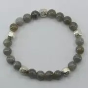 Natural and Genuine LABRADORITE Stretch Bracelet with Sterling Silver Beads #17