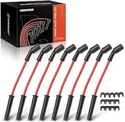 A-Premium Spark Plug Wire Replacement for Chevrolet Silverado GMC 4.8 5.3 6.0L LS1 LS2 LS3 LS6, 8mm, with Black Boots 12 inch Long, Set of 8