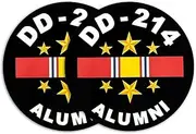 US Veteran Sticker with DD-214 Alumni and National Service Ribbon Military Humor Decal VetFriends.com (Quantity of 2)
