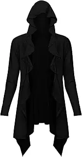 [Generic] Open Front Drape Cape Overcoat Men's Shawl Collar Pocket Sweaters Long Hooded Cardigan Ruffle Lightweight Coats, Black, Large