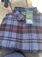 Woolrich Brawny Flannel Plaid Shirt Men XXLarge Blue Blk Rd Grid Long Sleeve Nwt