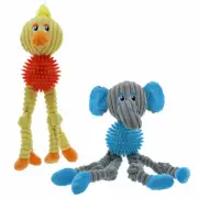 Plush Dog Toys Corduroy Squeaker Dental Spike Ball Choose Elephant or Duck 13"