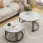 Set of 2 Nesting Sintered Stone Coffee Table Cocktail Table Round Sofa End Table