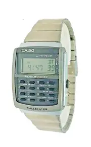 New Casio Digital Calculator Metal Silver Band Watch Water Resistant CA506-1