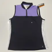 IZOD Womens Lrg PerformX Cool FX Wht /Blk/ Pur Top Shirt Golf Pickleball Tennis