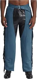 FEESHOW Men's Suede Cowboy Costume Tassel Fringe Open Crotch Western Cowboys Pants Vintage Pants