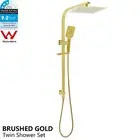 Brushed Gold Dual 10" Shower Head 3-Mode Handheld Wall Arm Square Set Mixer/Taps