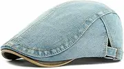 [HIQIU] Unisex Denim Flat Cap Men's Flat Cap Beret Cap Peaked Cap Women's Beret Hat Adjustable Leisure Beret Hat