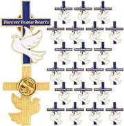 Misdary Metal Funeral Cross Pins Favor for Guests Memorial Forever in Our Hearts Dove Lapel Pin for Memorial Service Mourning