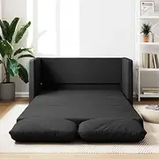 Floor Sofa Bed 2-in-1, Black, Convertible Loveseat/Double Bed, 112x174x55 cm, Fabric Sofa Couch for Small Rooms, Modern Comfy Foldable Furniture with Metal Frame; Perfect for Bedroom, Living Area