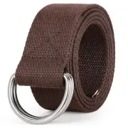 Mens Canvas Belt with Metal Double D-ring 1 1/2" Fit Waist Size 33"-38" Coffee
