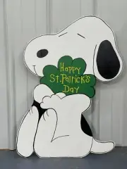 St. Patrick's Day Clover Snoopy - Handpainted Wood Yard Art - Outdoor