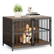 Costway Heavy-duty Dog Cage Crate 100 cm Dog Kennel w/Dual Lockable Double Doors Pet Furniture Brown