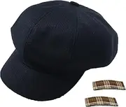 [Generic] Black Newsboy Style Hat, Octagonal Women Berets, Unisex Parent-Child Beret Cap Tweed Flat Cap, Imitation Woolen British Style Fashion Vintage Elegant Flat Caps