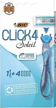Bic Click 4 Soleil Razor For Women 1 Handle and 4 Cartridges, Blue, New