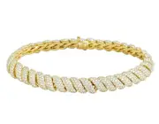 10K Yellow Gold 10.5CT Real Diamond Macaroni Link Bracelet 8.5" 9MM