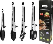 4 Pack Silicone Kitchen Cooking Tongs Set, Stainless Steel Nonstick Food Tong with BPA Free Silicone Tips for Serving Pasta Spaghetti Steak Pie Pizza Salad Vegetable Fruit Grilling BBQ Buffet 9" & 12"