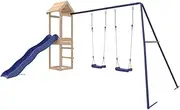 vidaXL Outdoor Kids Playset - Solid Pine Wood Playhouse with Wave Slide, Double Swing Set, and Sandpit - Sturdy Children's Backyard Playground Equipment