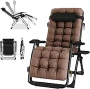 Zero Gravity Lounge Chair, Outdoor Chair, Patio Recliner Folding Reclining Chair with Padded Seat, Cool Mesh Back, Pillow, Cup Holder for Sports Yard Patio Lawn Camping Lounge Chair (Color : Brown Pa