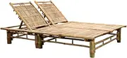 Double Garden Chaise Lounge Chair, Sunbed, 3 Reclining Positions, All Weather Outdoor Sun Lounger for Beach Patio Pool Lawn Deck, 200 x 130 x 24 cm, Bamboo