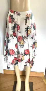 Elie Tahari Women's Linen Floral Print A Line Midi Skirt Multicolor Size 4