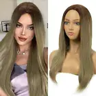 Ombre Brown Wigs,Long Straight Ash Blonde Wig for Women,22 Inch Chestunt Blonde