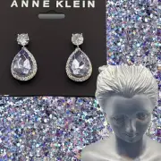 Anne Klein Silver Lilac Stone Crystal Accent Pear Shaped Drop Post Earrings