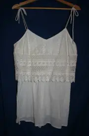 Top Shop Ivory Crinkle Gauze and Lace Ivory Romper Tie Shoulders 10 M NWT