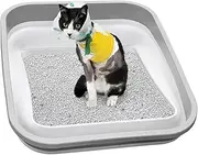 Maohegou Senior Three Legged Arthritic Low Entry Open Cat Litter Box for Sick Frail Handicap Disabled Cats, Older Elderly Corner Cat Litter Box (one Pack)