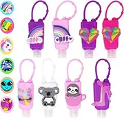 KINIA 8 Pack Empty BFF Kids Hand Sanitizer Travel Size Holder Keychain Carriers ~ 8-1 fl oz Flip Cap Reusable Portable Empty Bottles (8-Variety Pack BFF)
