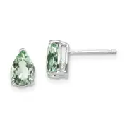 14k White Gold 7x5 Pear Green Quartz Earrings