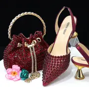 Italian Design Shoe And Bag Set In Attractive Matching Colours - High Quality Handmade Lady Shoes & Matching Hand Bag Best Gifts For Women Red 37
