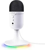 Trust Gaming GXT 236W Yami USB Streaming Microphone PC Podcast Twitch Discord ASMR YouTube 5, Condenser Gaming Microphone Cardioid Characteristic, Mute Switch, RGB Lighting - White