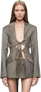 [Zadaos] Women Blazer Long Sleeve Lace Up Hollow Out Sexy Ladies Blazer Coat Women's Slim Suit Jacket