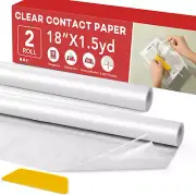 2 Rolls Clear Contact Paper 18 in X 4.5 ft,Book Cover Protector, Clear Adhesi...