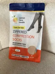 NIP Lemon Hero Health Zippered Compression Socks Open Toe XXL 15-20mmHg Beige